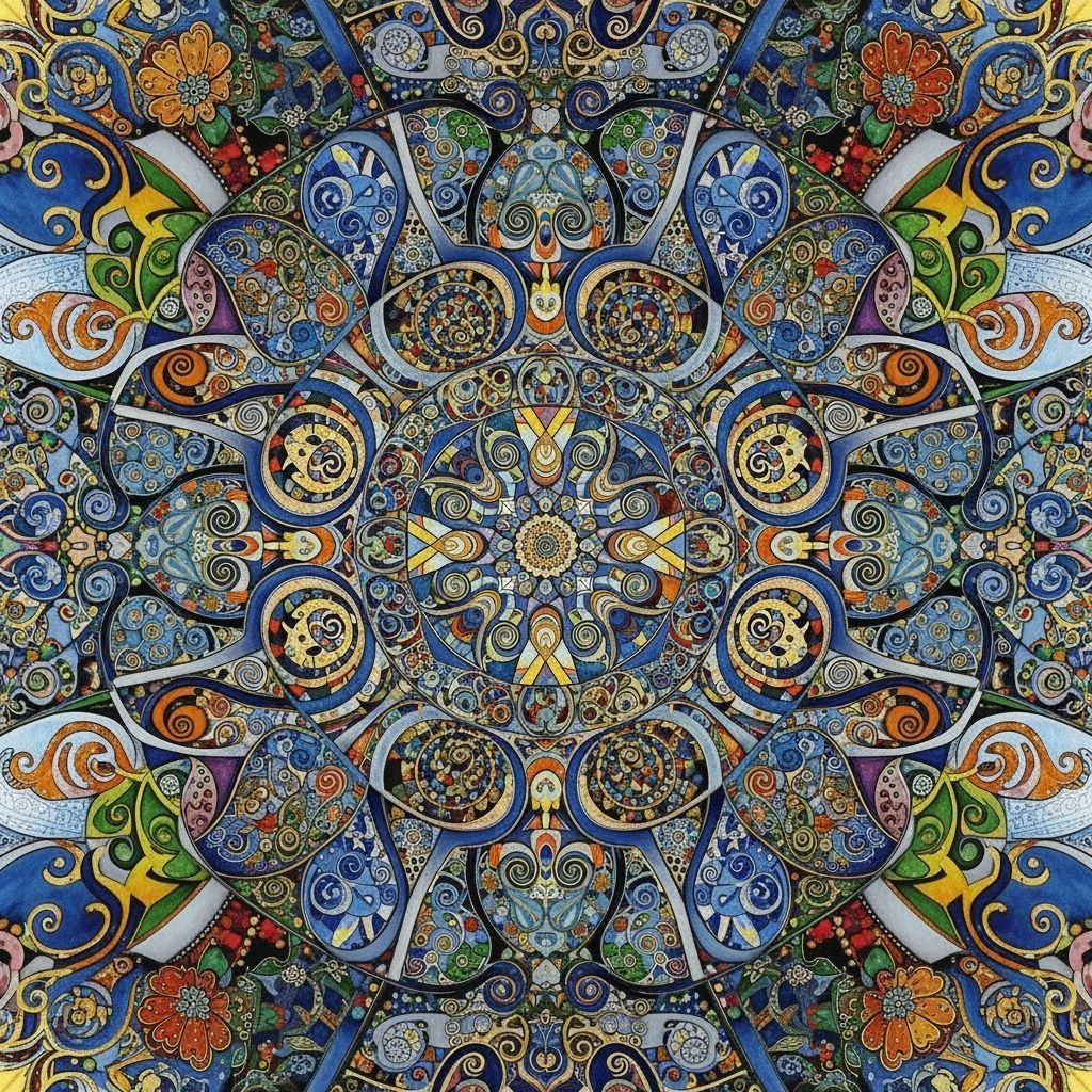 Ornate Mandala with Floral Motifs in Art Nouveau Style