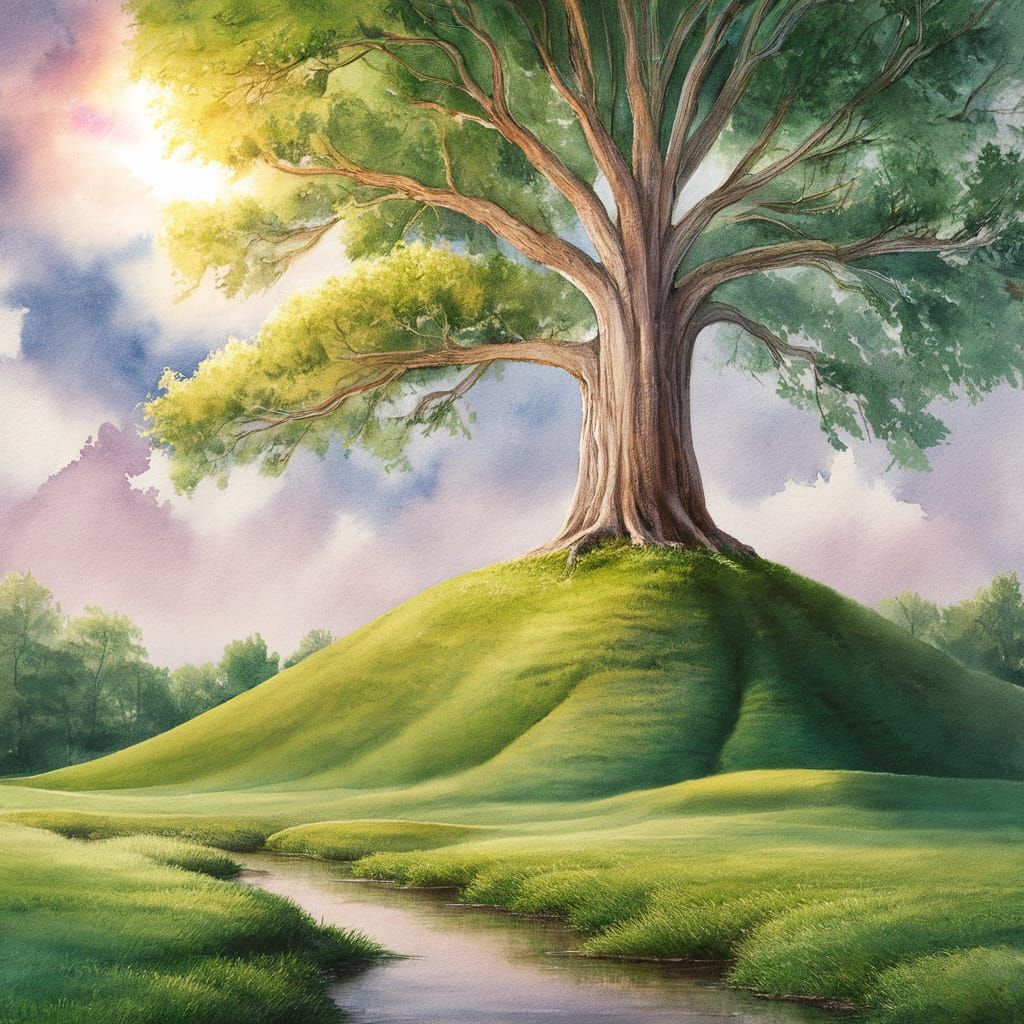 a tree on top of a hill