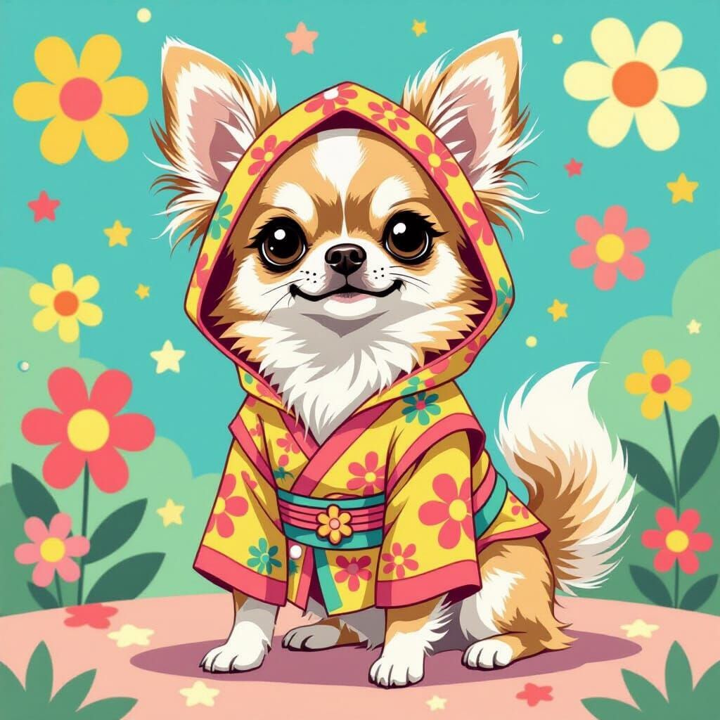 Pastel Chihuahua in Flower Power Ninja Costume