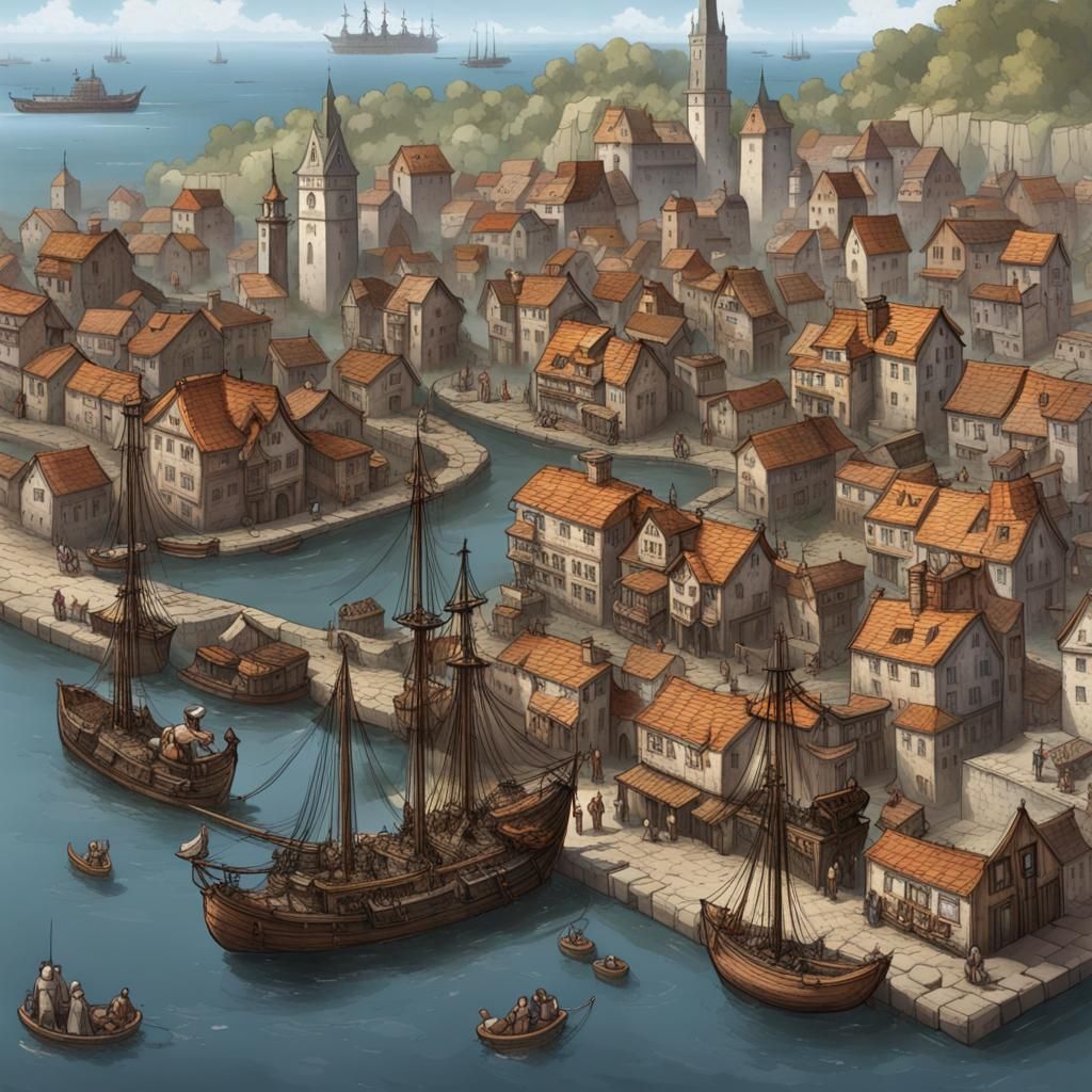Fantastical Cityscape with Palace and Harbor
