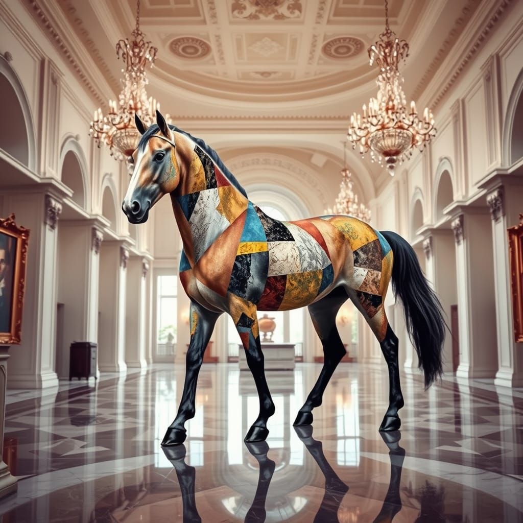 Horse in Cubist Art Gallery, Inspired by Picasso