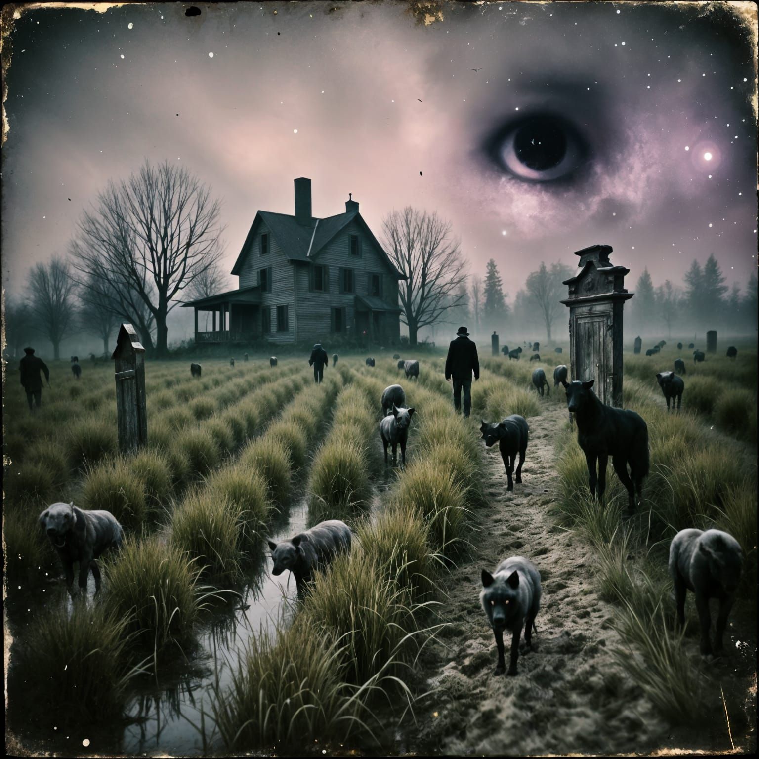 Tonalist Landscape Painting of Gloaming's Struggling Farmlan...