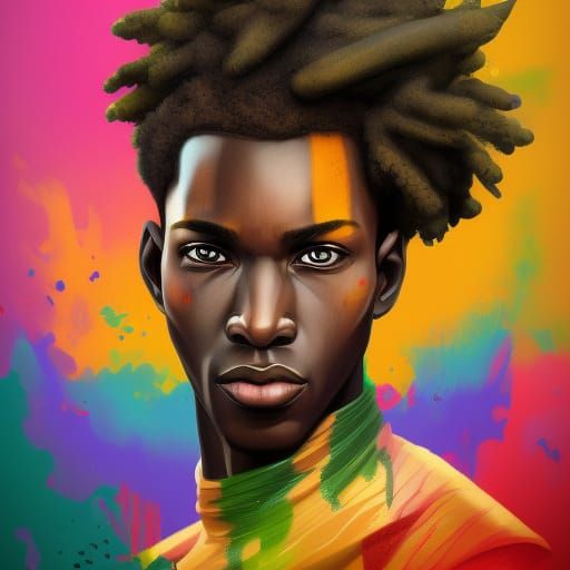 Detailed Portrait of African Man with Flag Colors