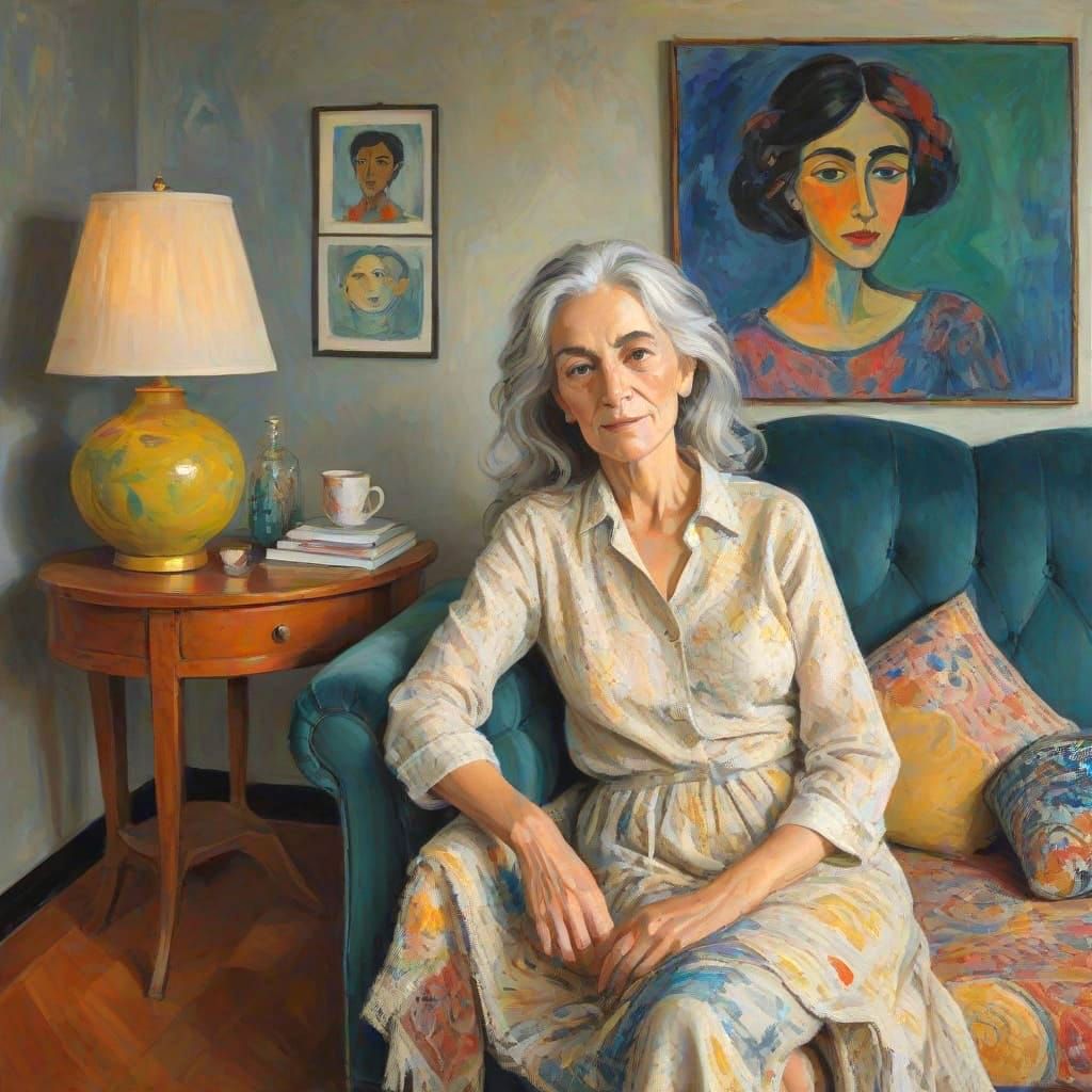 Wise Bohemian Woman in Vibrant Textile Paradise