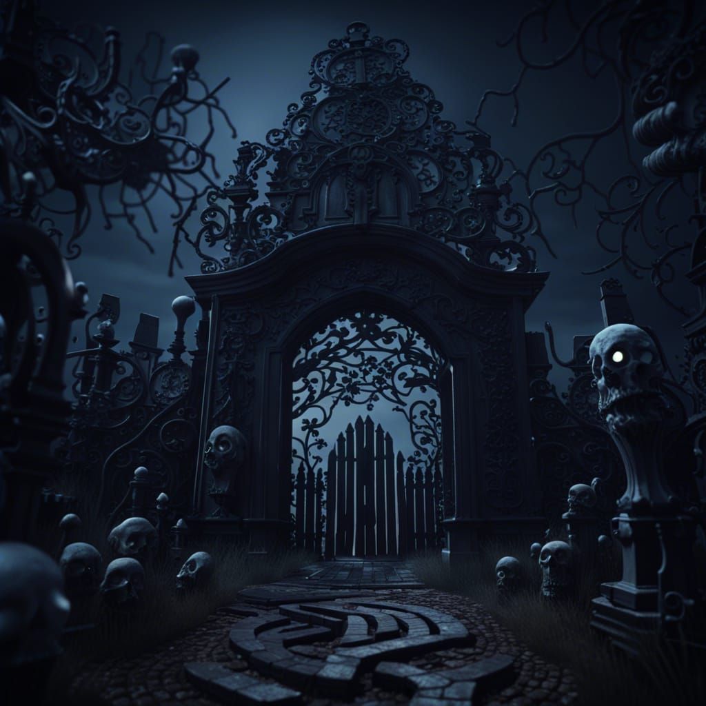 Creepy Graveyard Maze in Dark Horror Style