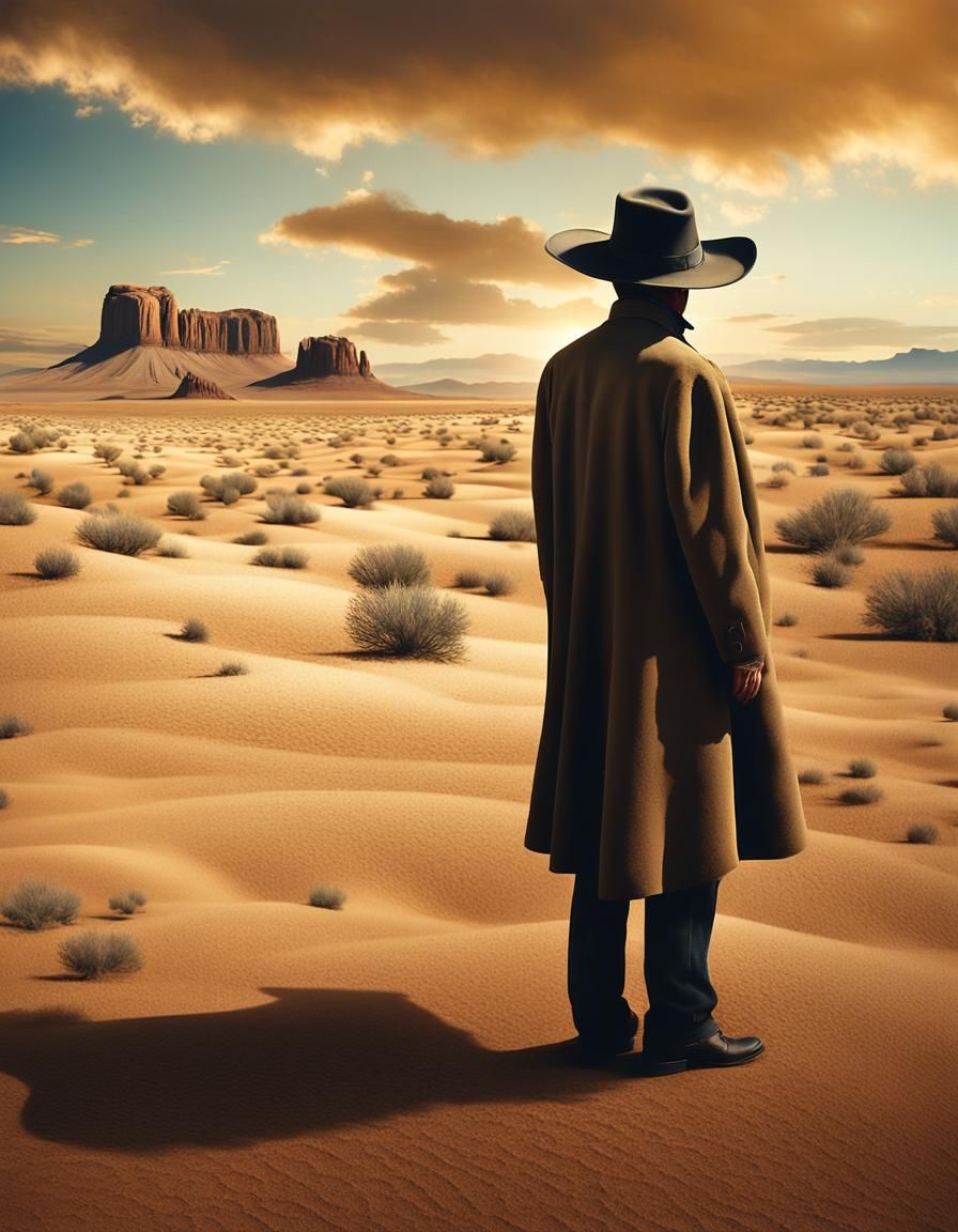 Surreal Cowboy Portrait in Desert Landscape