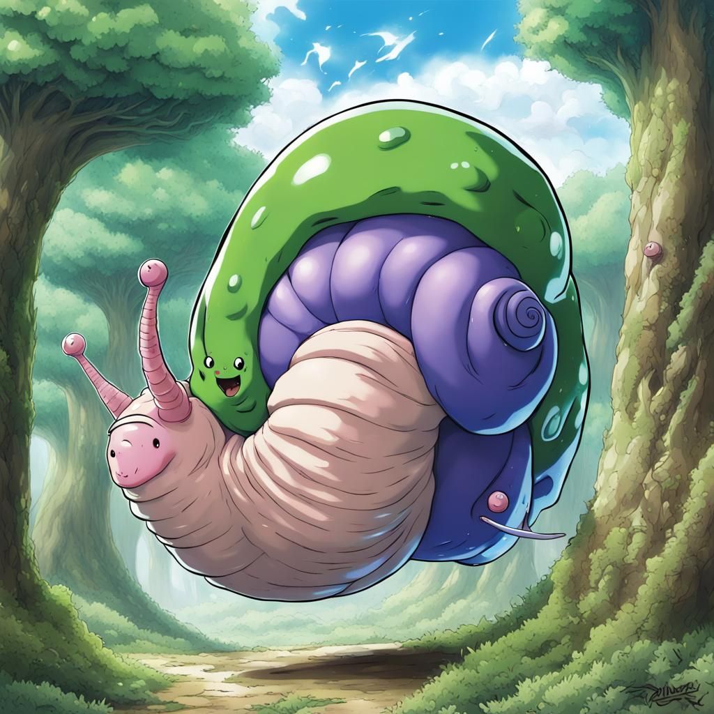 Dragon Quest Slime Rides Snail in Anime Style