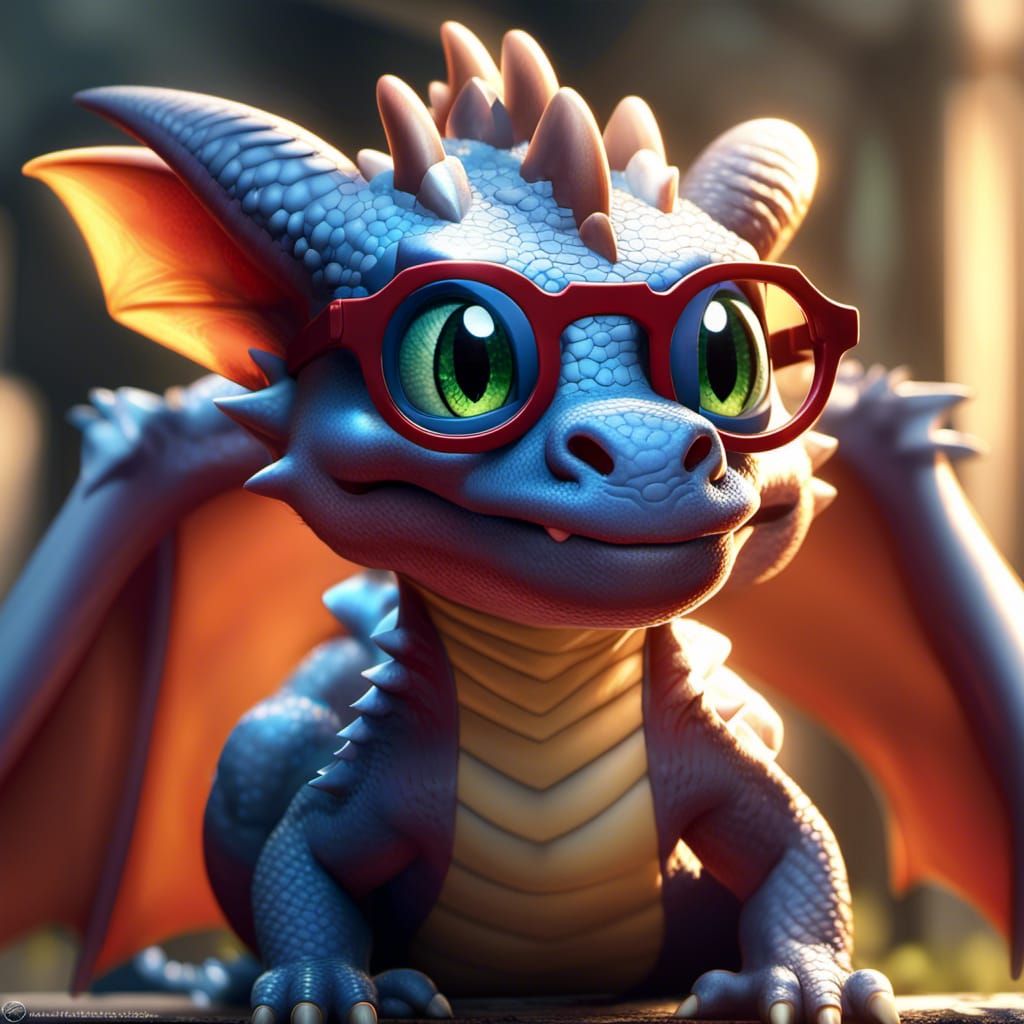 Anime Dragon Portrait with Nerdy Glasses in CGI