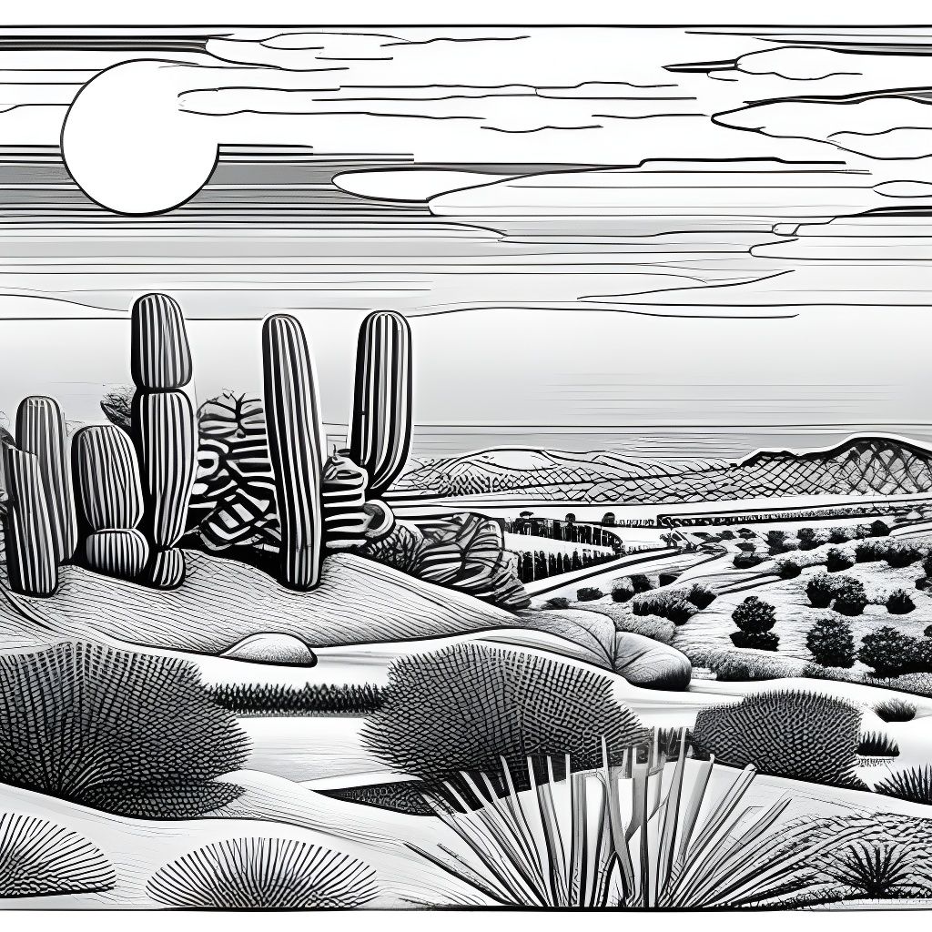 Desert Ghost Town Landscape Coloring Page