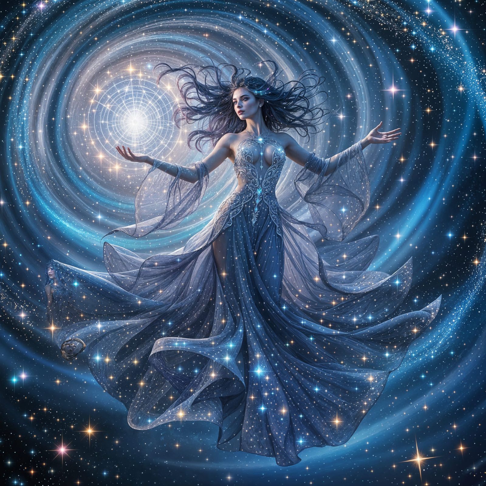 Celestial Sorceress in Cosmic Vortex