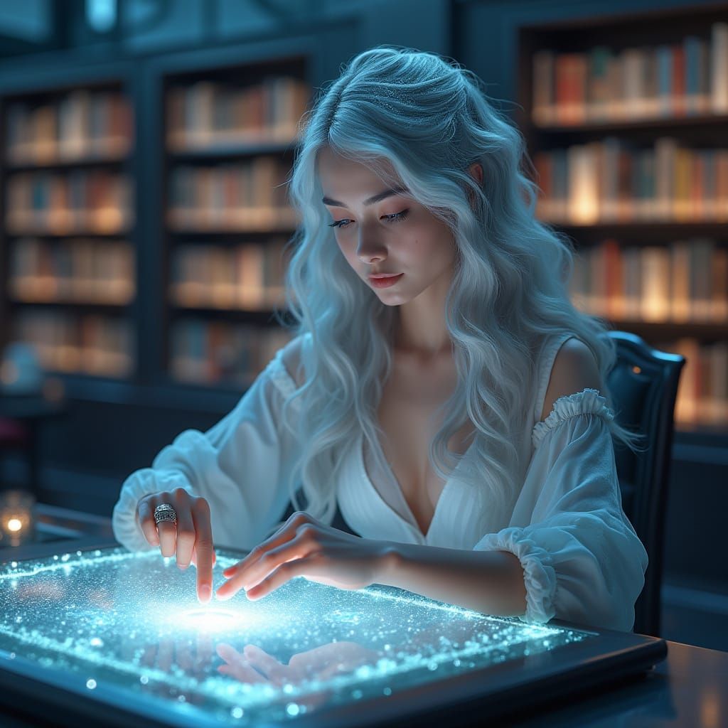 Serene Celestial Librarian in Holographic Realm