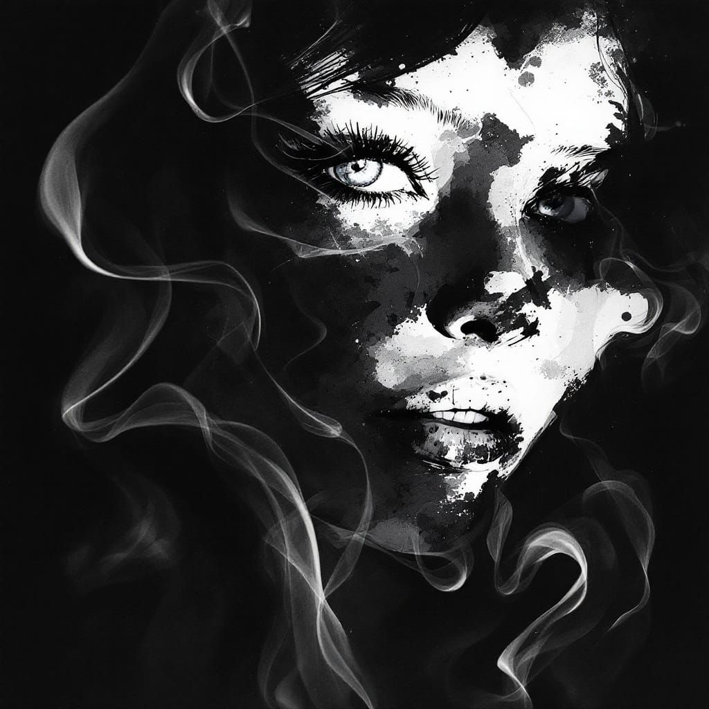 Elegant Woman in Smoke-Hazed Portrait