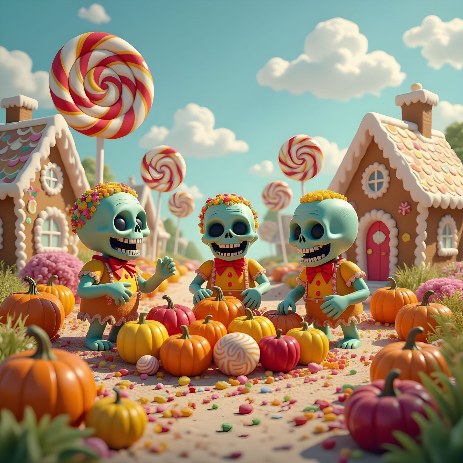 Zombies Reaping a Whimsical Candy Harvest