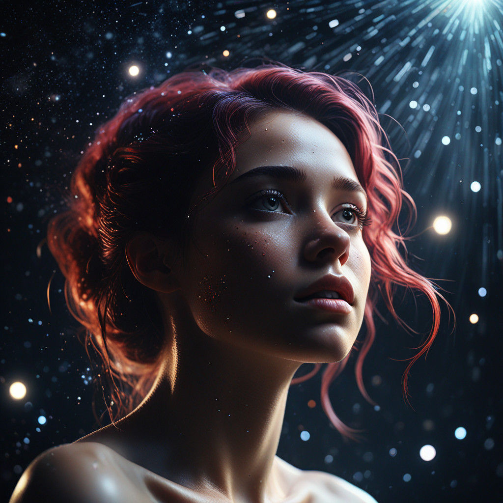 Ethereal Soul Gazes at Dying Star in Oil Painting Style