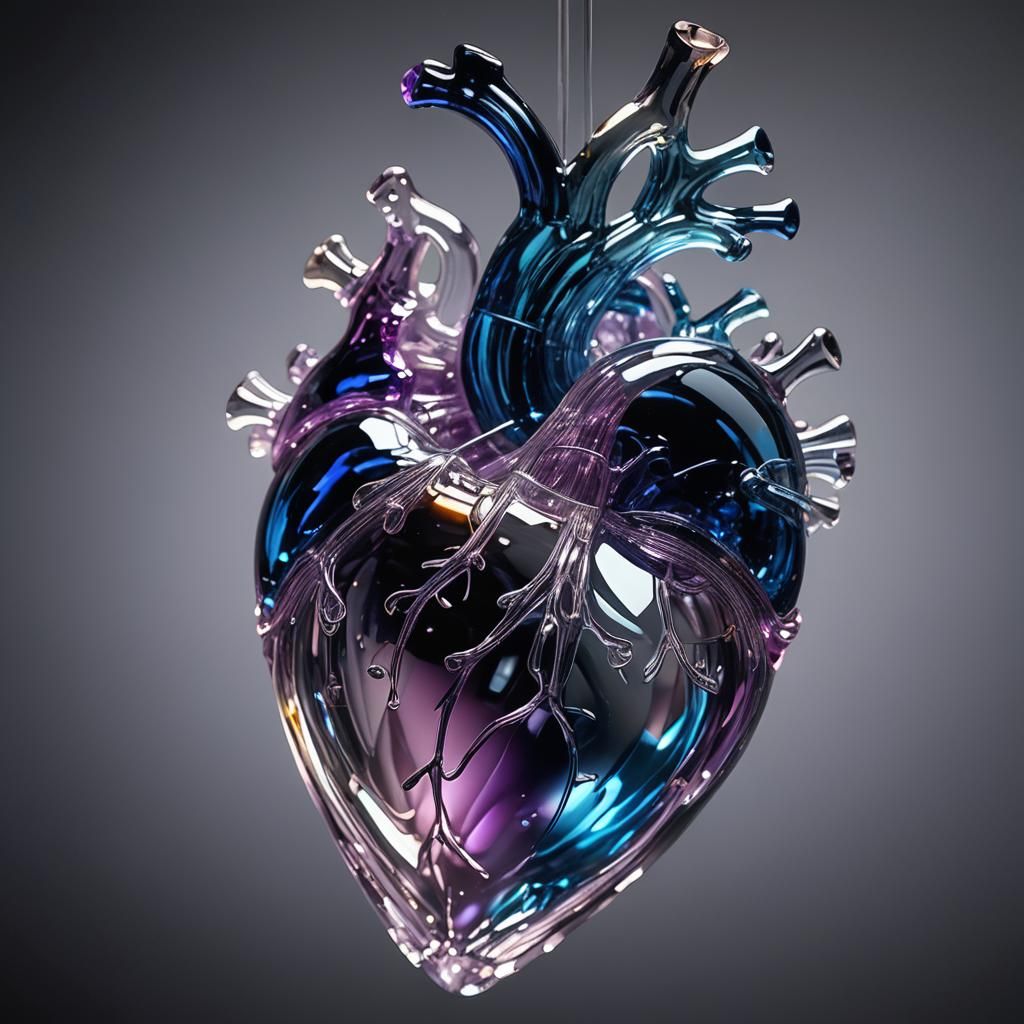 Glass Heart Sculpture in Anime Style