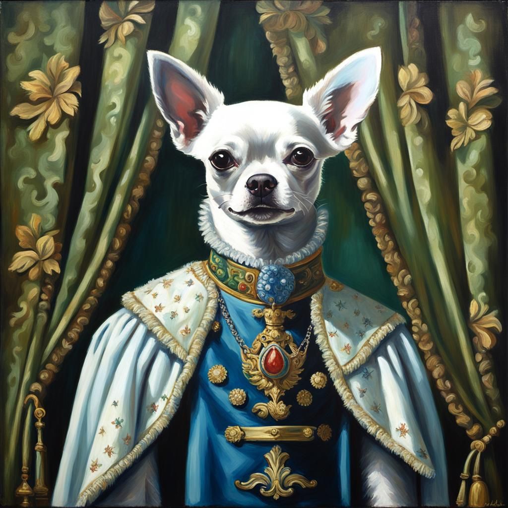 Chihuahua dressed as a French king