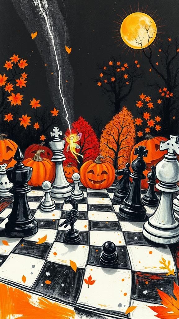 Halloween Kids Crayon drawings ,surreal autumnal  child's dr...