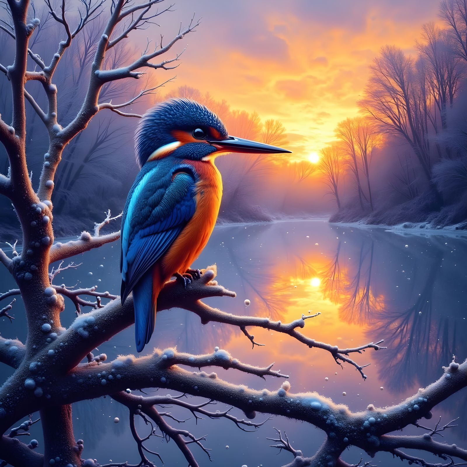 Majestic Kingfisher in Vibrant, Ethereal Colors