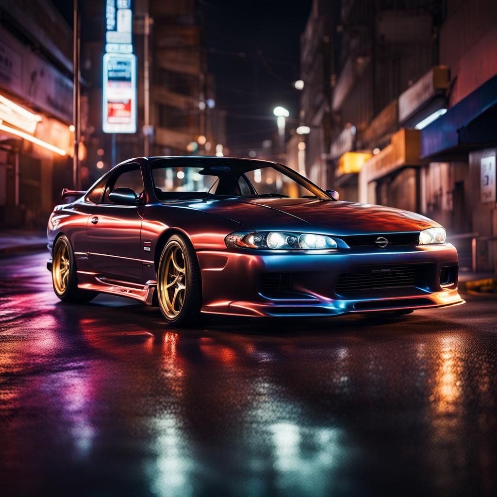 Nissan Silvia S15 in Neon Lit Cityscape