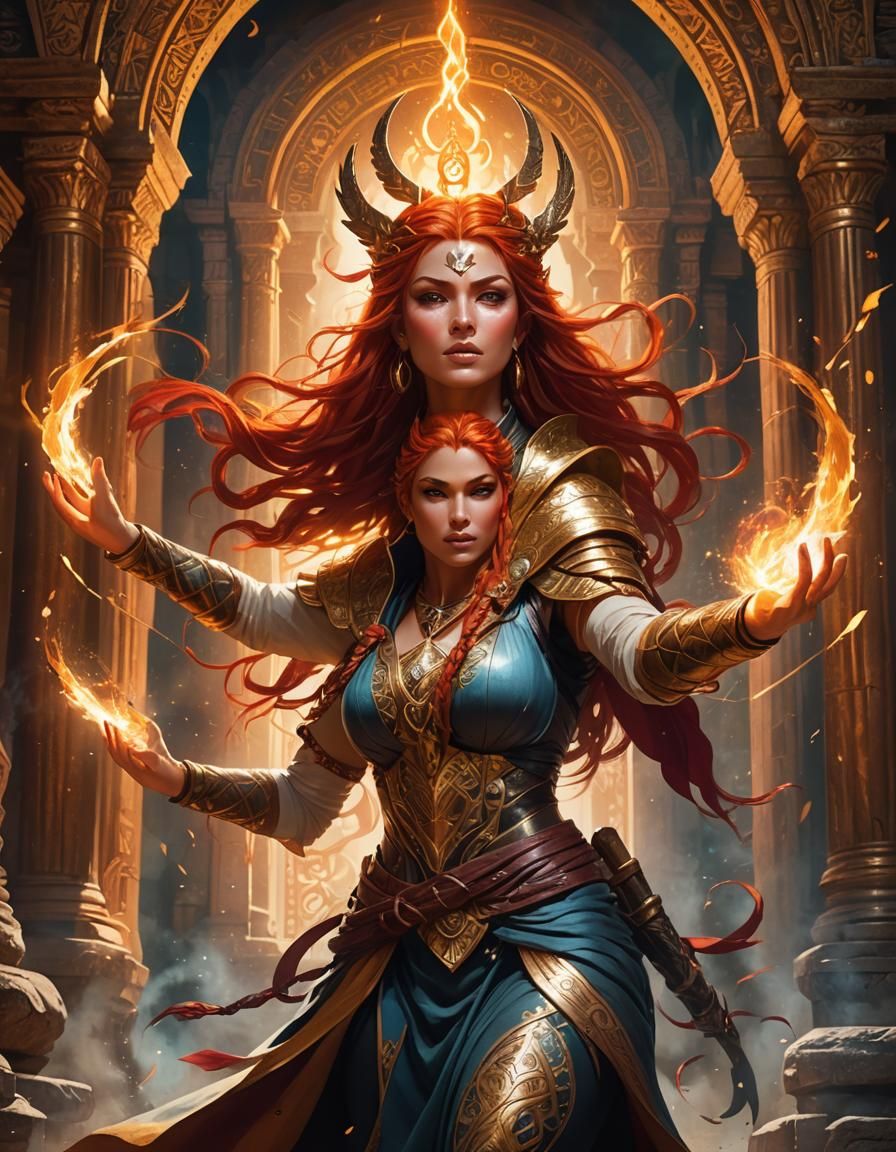 Warrior Sorceress Portrait in Ancient Temple