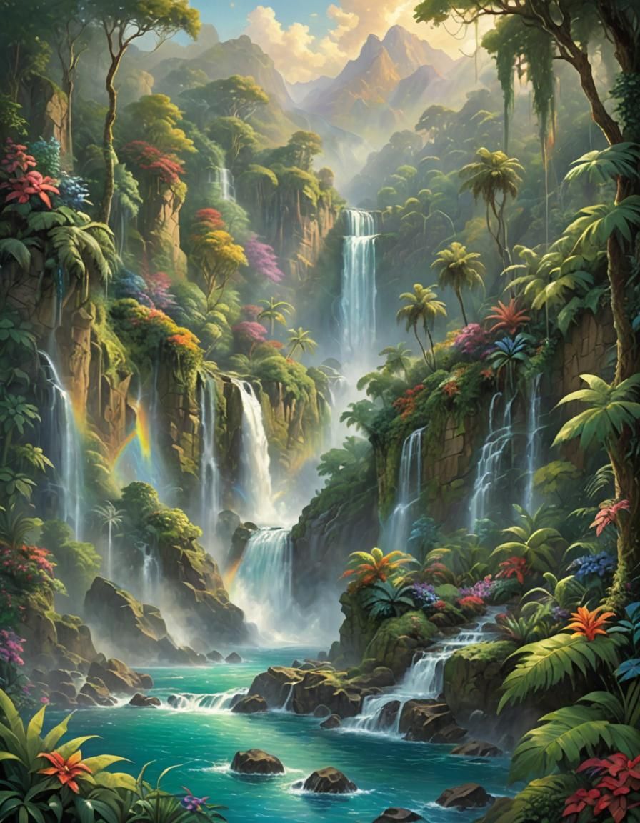 Masterpiece. A majestic powerful multi-flowing waterfall plu...