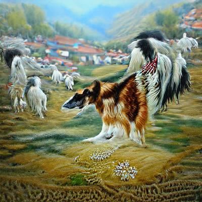 A Mojavan herding dog beautiful detailed painting