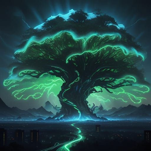 The Neon Leviathan: A Colossal Serpentine Entity in a Neon-i...