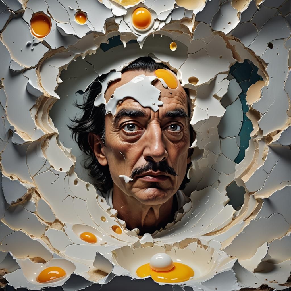 Cracked Egg with Cute Face in Dali Style