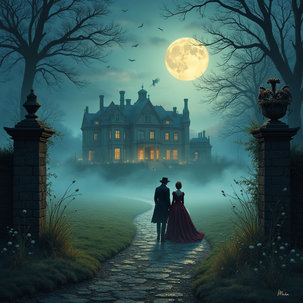 Regency-Era Book Cover in Mystical English Countryside