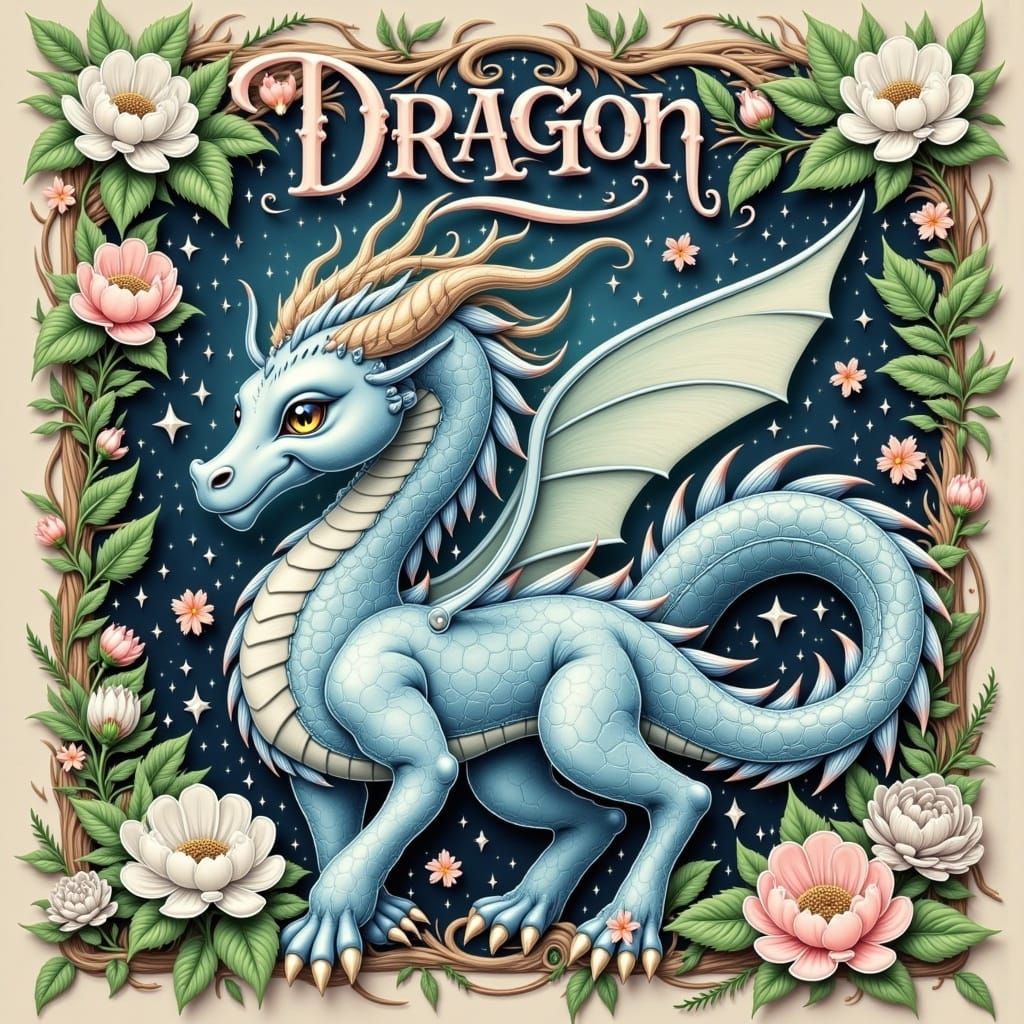 Moonstone Dragon with Fairy Font in Post-Impressionism