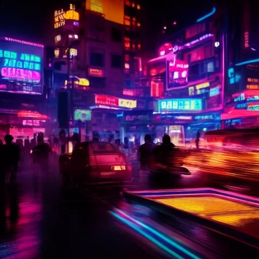 Cyberpunk Neon Noir Market Scene