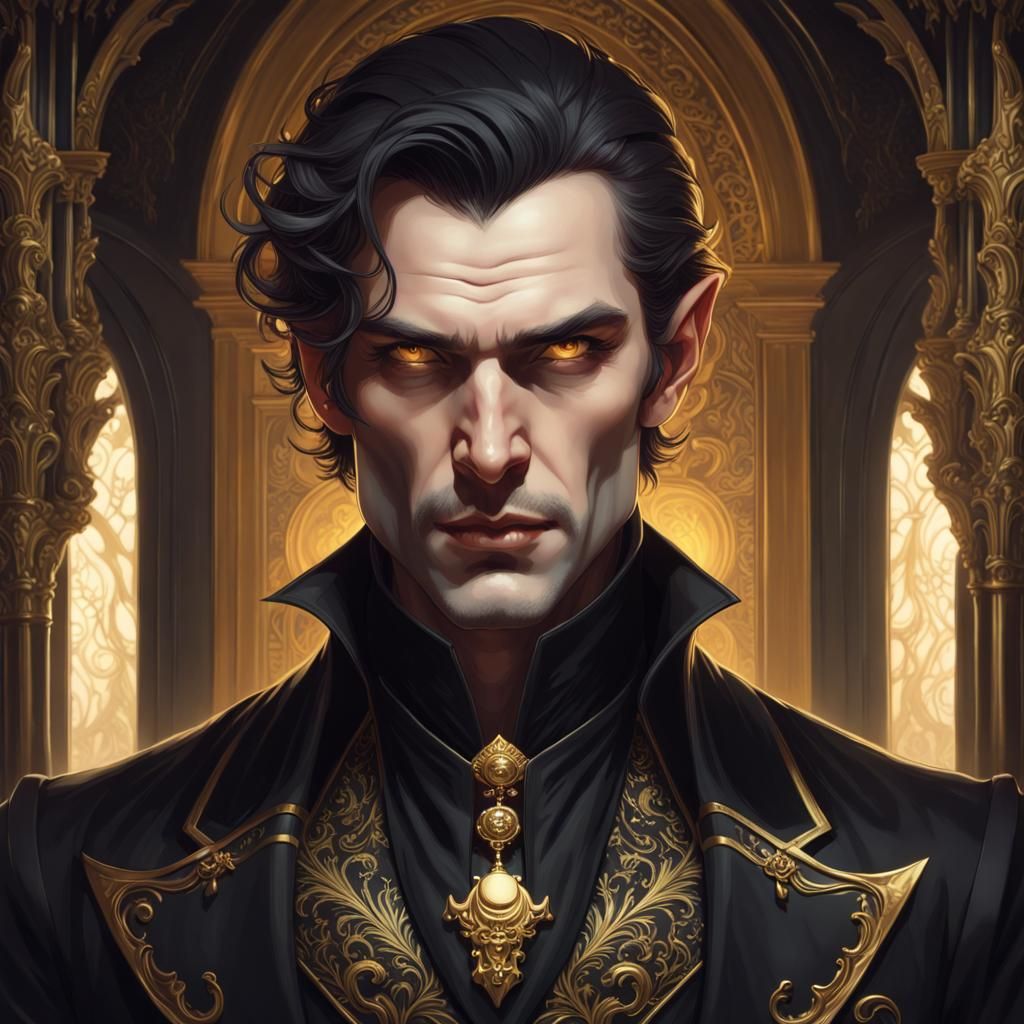 Elegant Vampire Lord in Gothic Setting, Digital Art