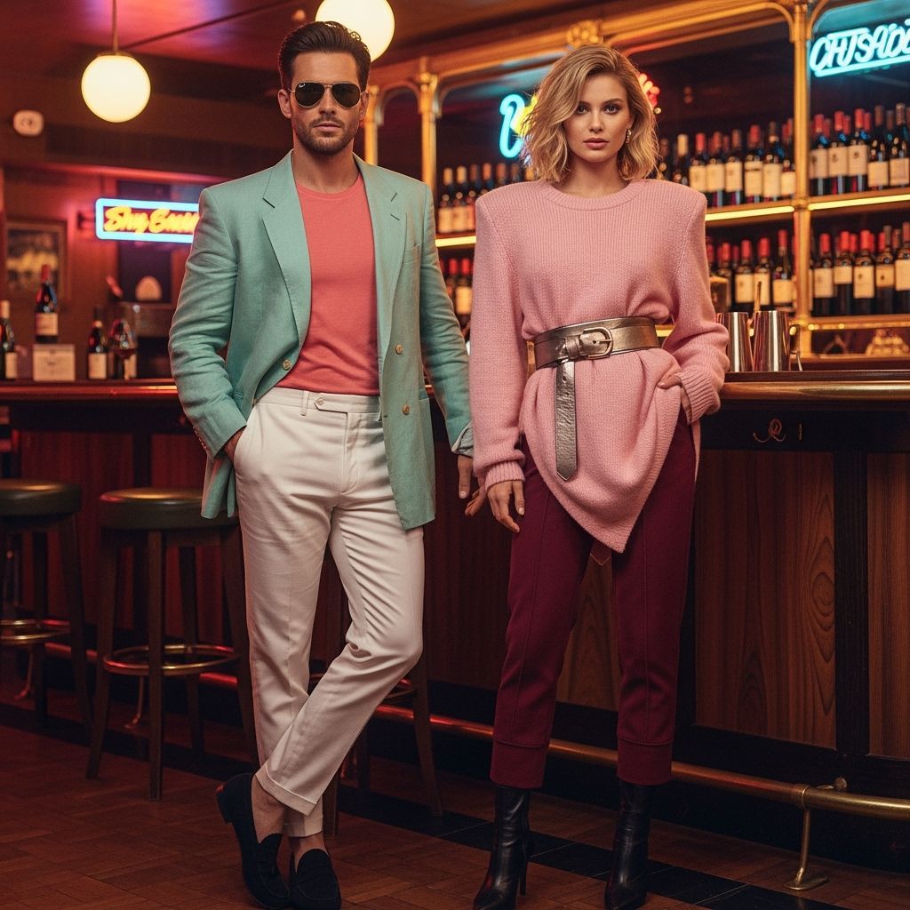 1980s Miami Couple in Chic Wine Bar