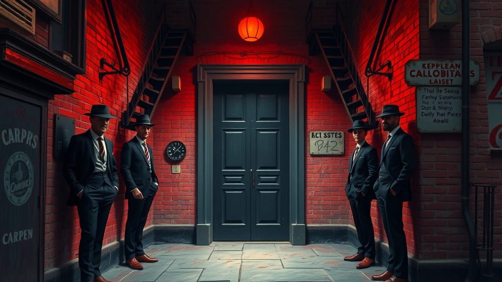 Grungy Alley Doorway with Zoot Suit Bouncers