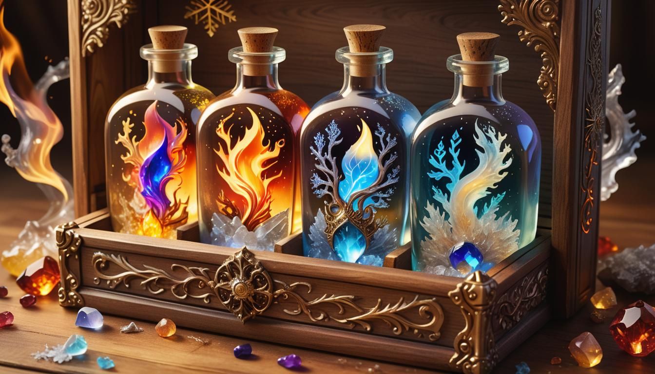 Elemental Forces in Ornate Bottles