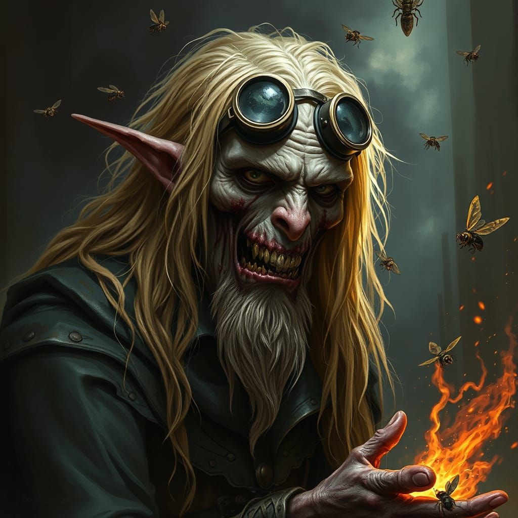 Melting Lich Warlock Casting Eldritch Blast in Steampunk Sty...