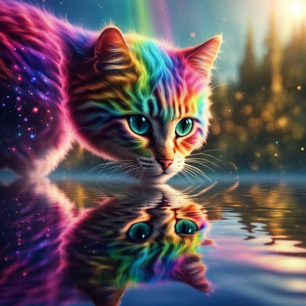 Rainbow Sparkle Kitty Reflects: Digital Matte Painting