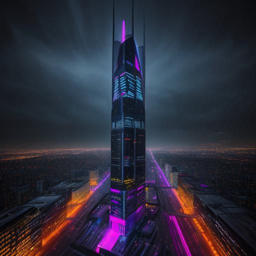 Neon Cityscape at Night in Low-Poly Art Style