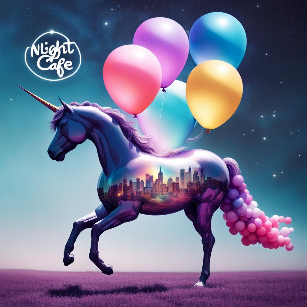 Winged Unicorn Balloon Ascends in Cosmos