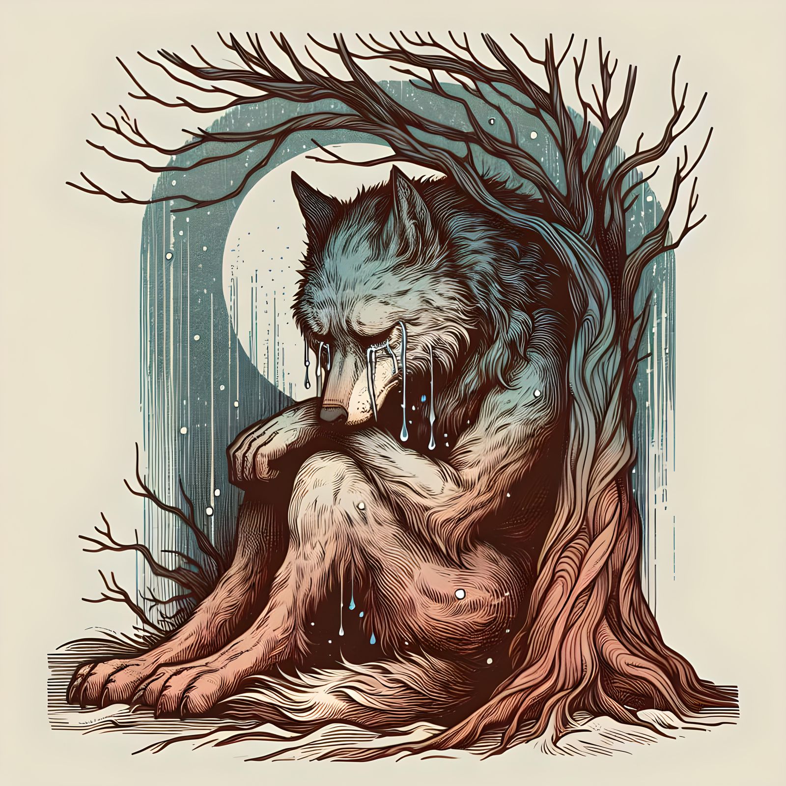 Sorrowful Werewolf Exuding Loneliness in Symbolist Style