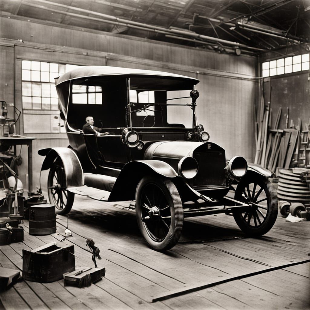 Historic Garage Scene Depicts Automotive Pioneer