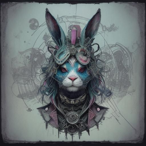 Surreal Bunny Man in Mixed Artistic Styles