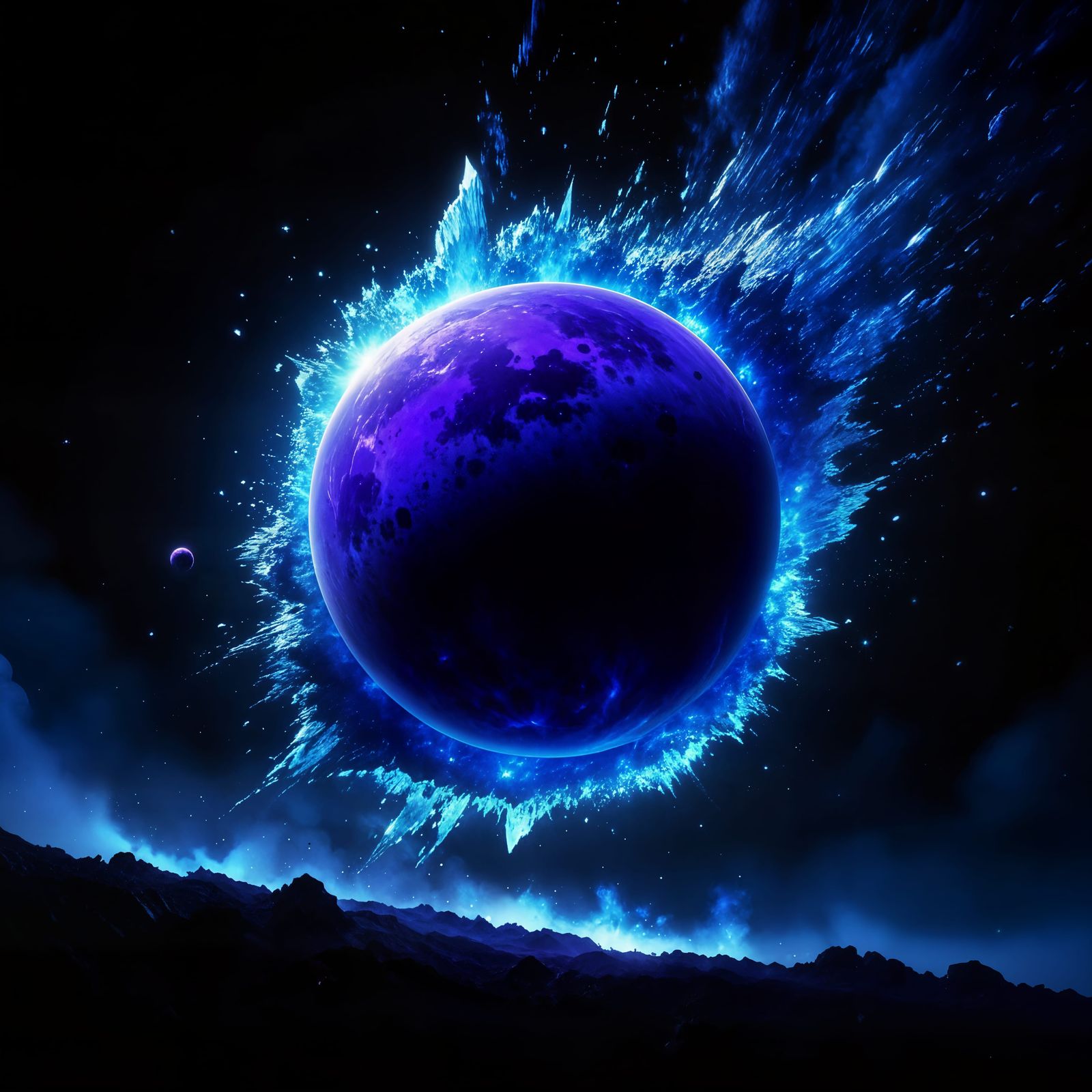 Indigo Fireball Impact in Murky Abyss