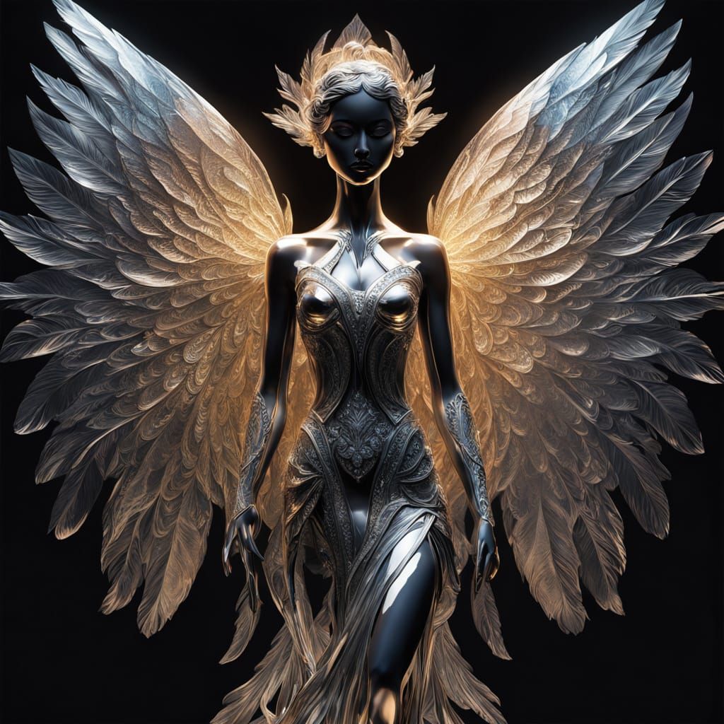 Crystal Winged Woman in Baroque Fantasy Style