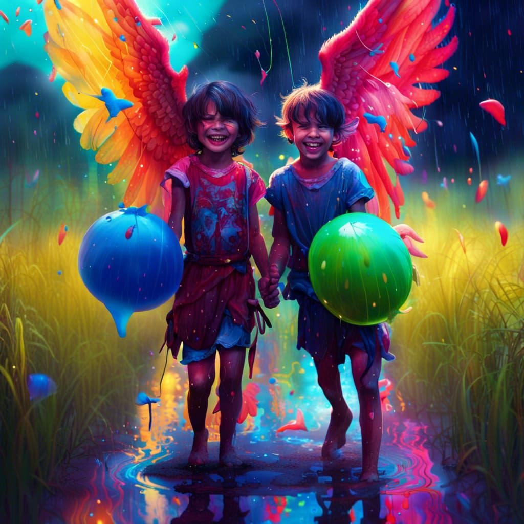 Demonic Boy and Angel Girl Play in Field