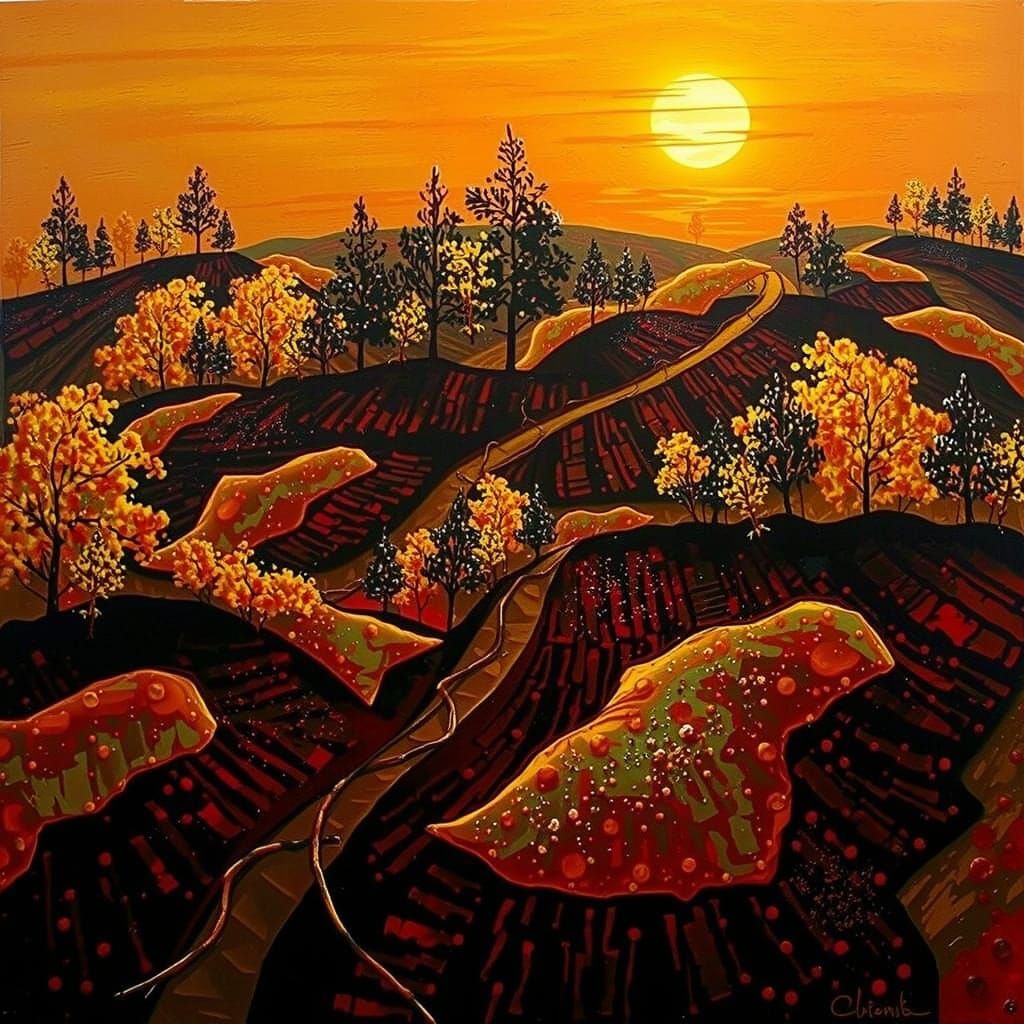 Abstract Expressionist Landscape with Fractal Colors