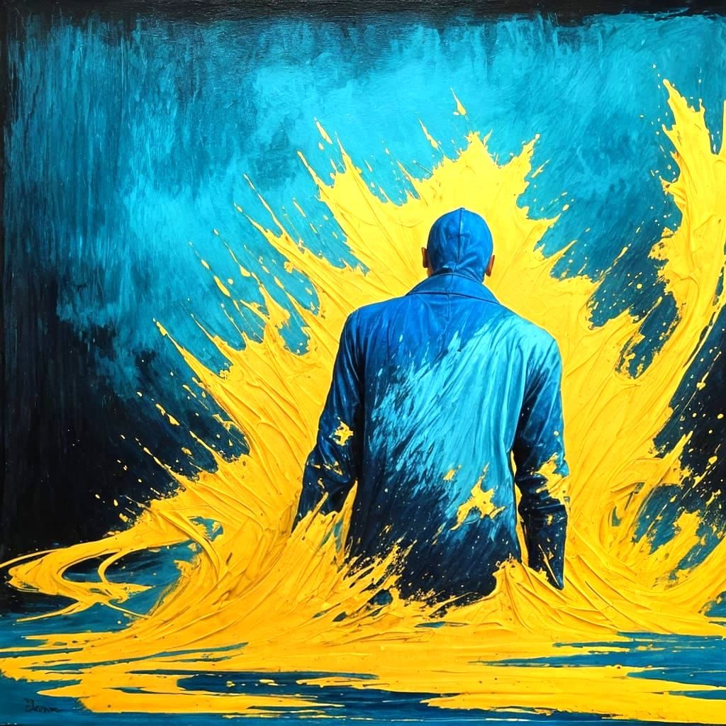 Abstract Interlocking Shapes in Yellow and Blue