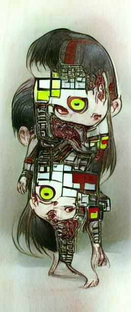 Cyberpunk Zombie Cyborg in Chibi Style