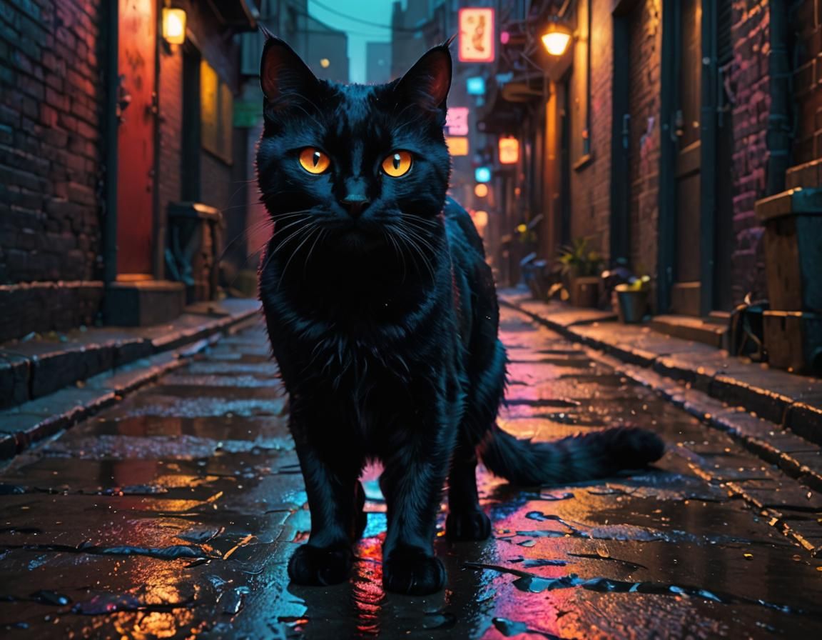 Creepy Cat in Dimly Lit Alley