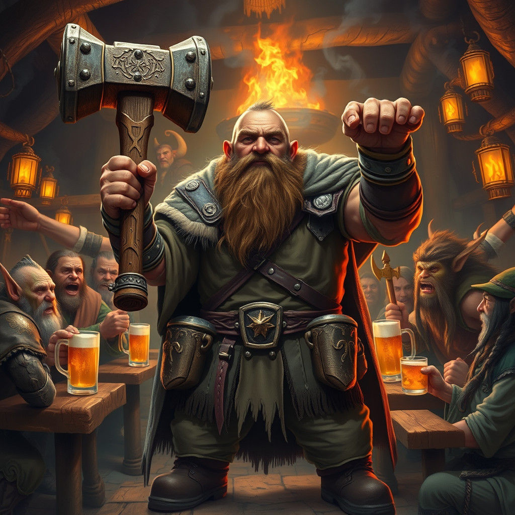 Triumphant Dwarf Champion in Fantasy Tavern